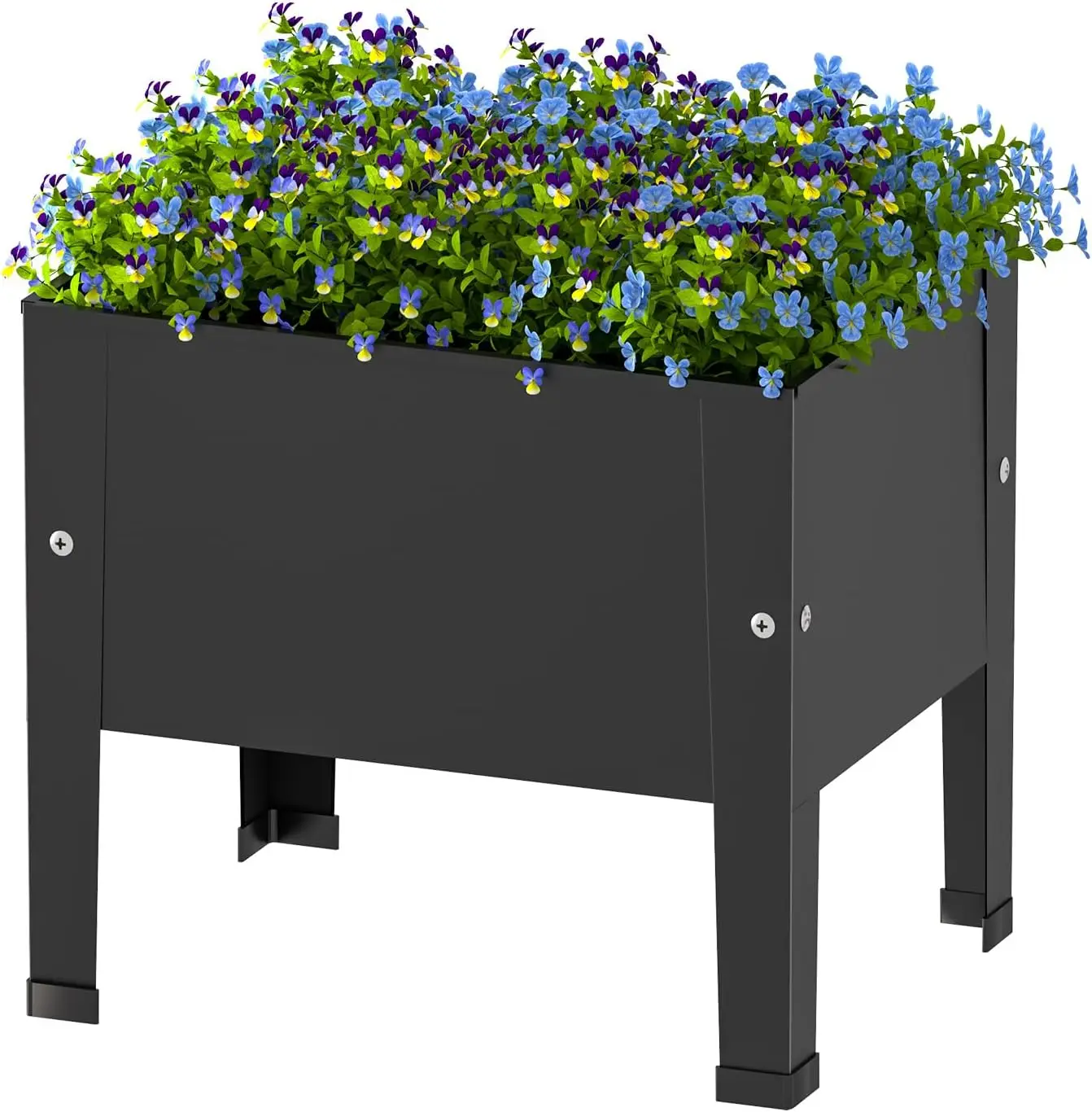 Elevated metal garden bed on patio
