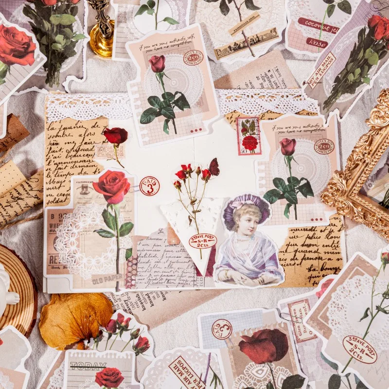 

30sheets Retro Plant Rose Stickers Decoration Scrapbooking Creative Material DIY Photo Album Collage Journal Sticker Stationery