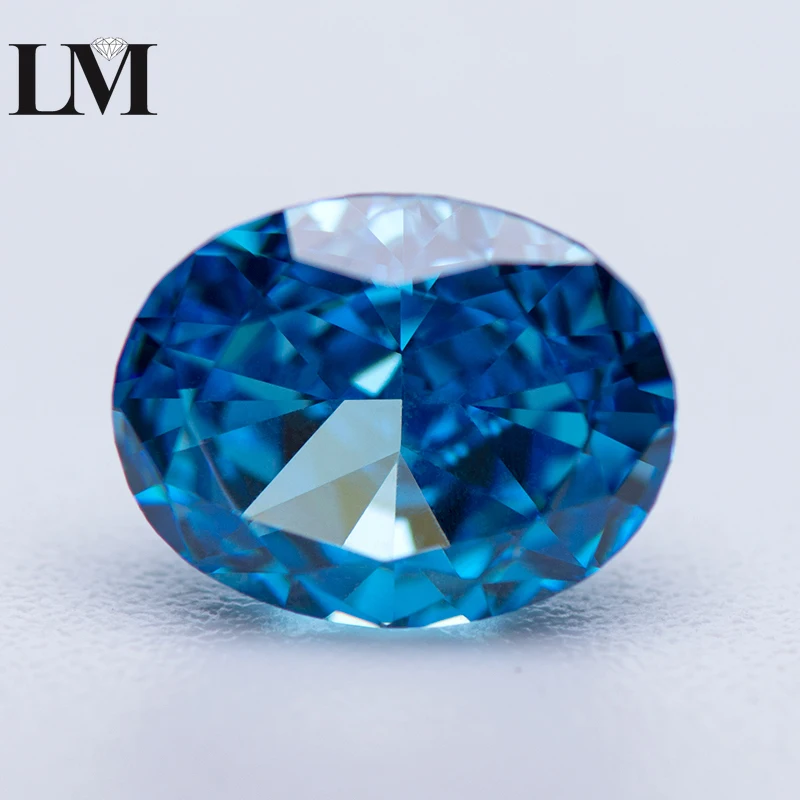 

Cubic Zirconia 4k Crushed Ice Cut Fancy Blue Color Oval Shape Lab Synthetic Cz Gemstone for Charms Women Jewelry Making Material