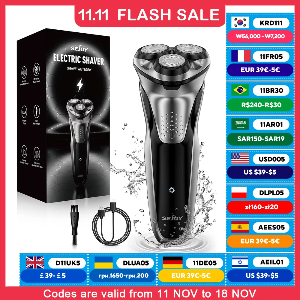 SEJOY Electric Shaver for Men Pubic Hair Razor Waterproof IPX7