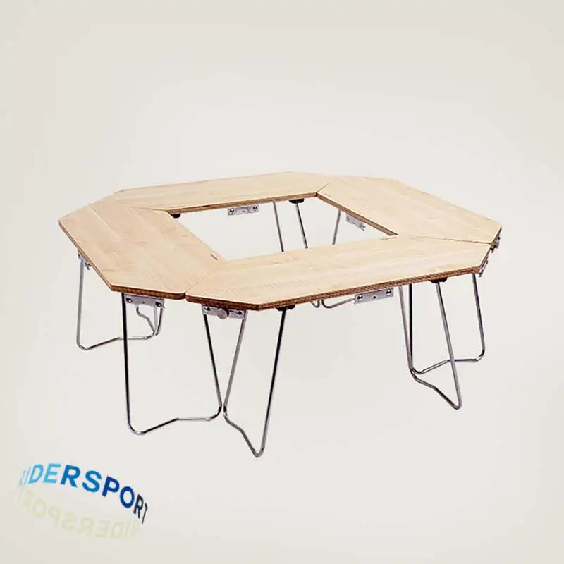 

New Outdoor Solid Wood Round Table Camping Foldable Multi-functional Splicing Round Table Aluminium Alloy Campfire Table
