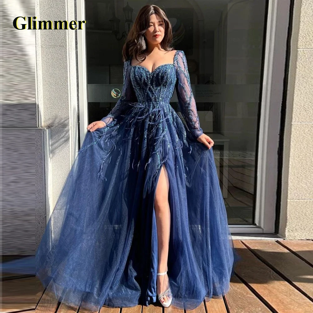 

Glimmer Luxury Feathers Evening Dresses Formal Prom Gowns Custom Made Special Occasion Vestidos Fiesta De Noche Robe De Soiree