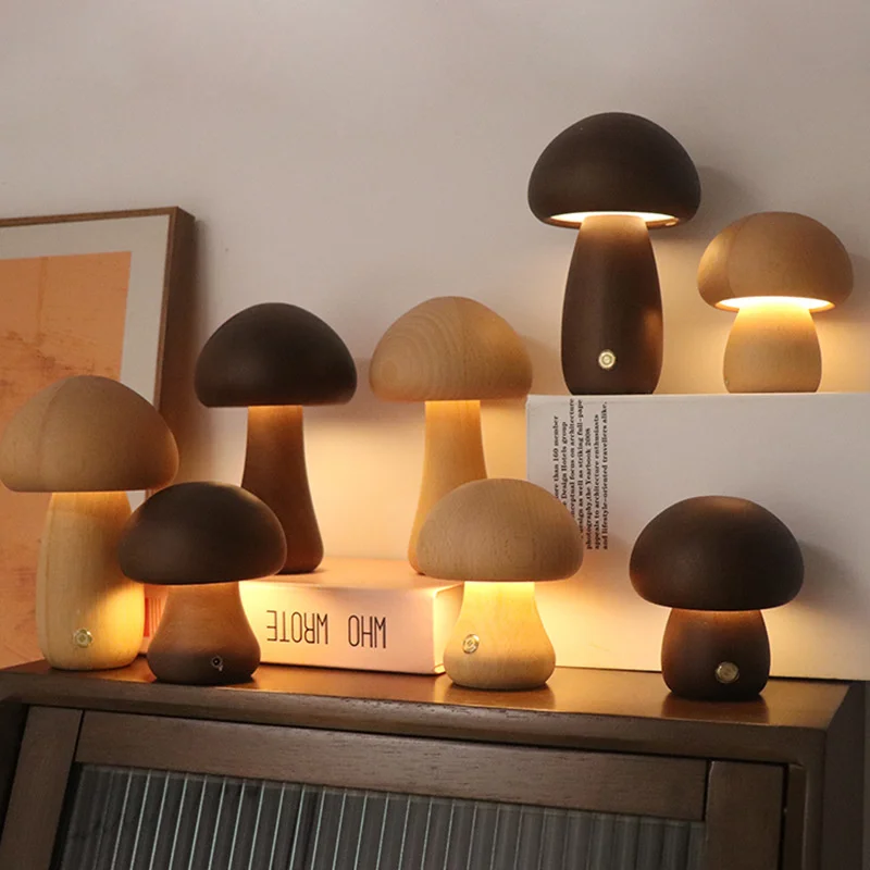 Słodkie drewniane lampka nocna w kształcie grzyba-VIP