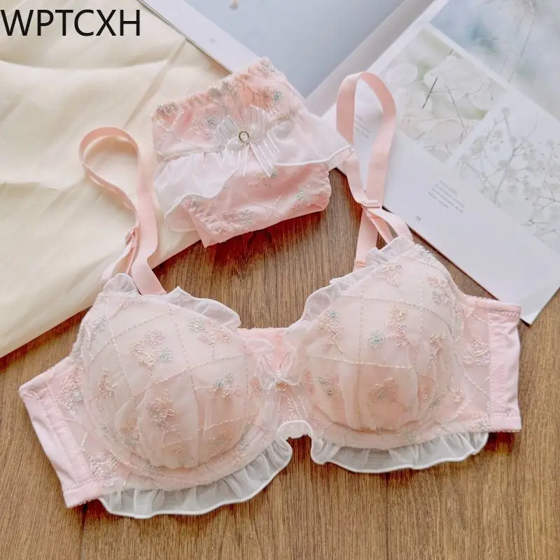 Japanese-Sweet-Embroidered-Underwire-Bra-Sets-Thin-Comfortable-Lace ...