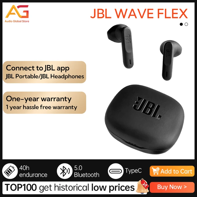 Auriculares inalámbricos JBL Wave Flex con micrófono, Bluetooth, negro