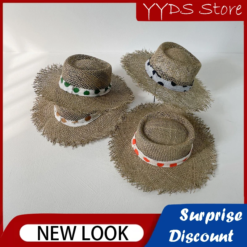 INS Summer Baby Girls Casual Hollow Out Burrs Straw Hat Sun Protection Cap Children Lace Up Bucket Hat Panama Gorras