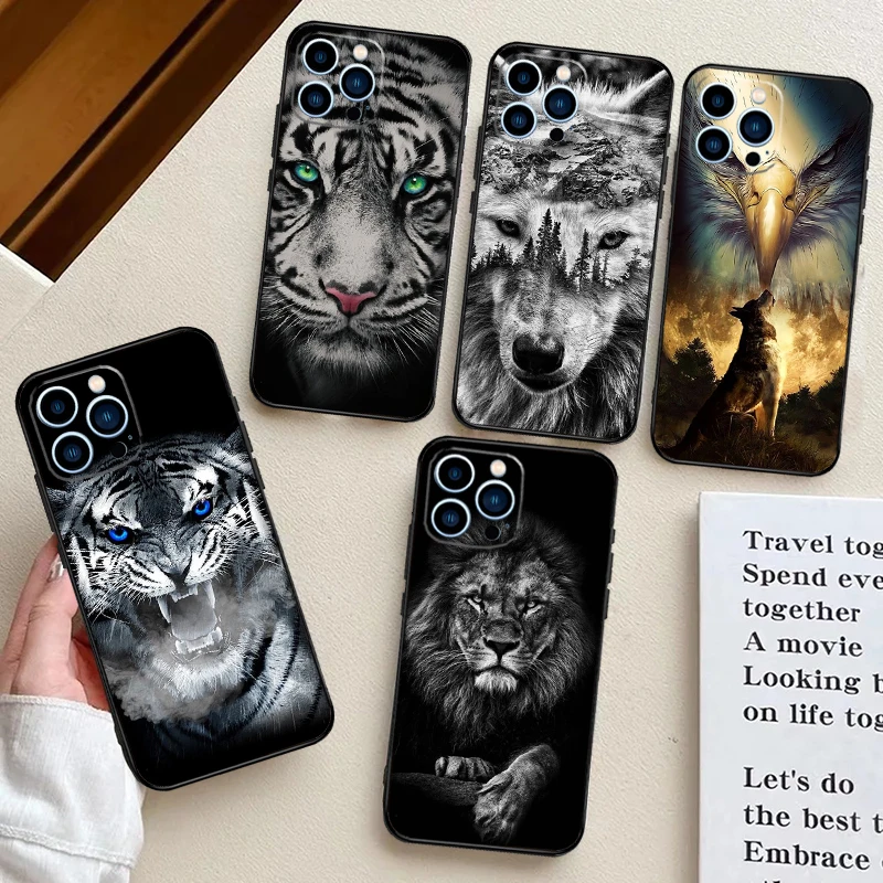 Wild Animal Design Protective Case with Lion, Wolf, Tiger, and Eagle Imagery