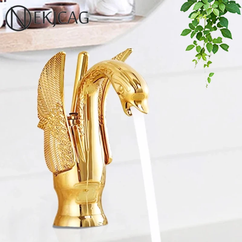 Basin Faucet Bathroom Faucet Luxury Swan Shape Brass Single Hole Centerset Basin Mixer Tap Bubbler Gentle Effluent Taps