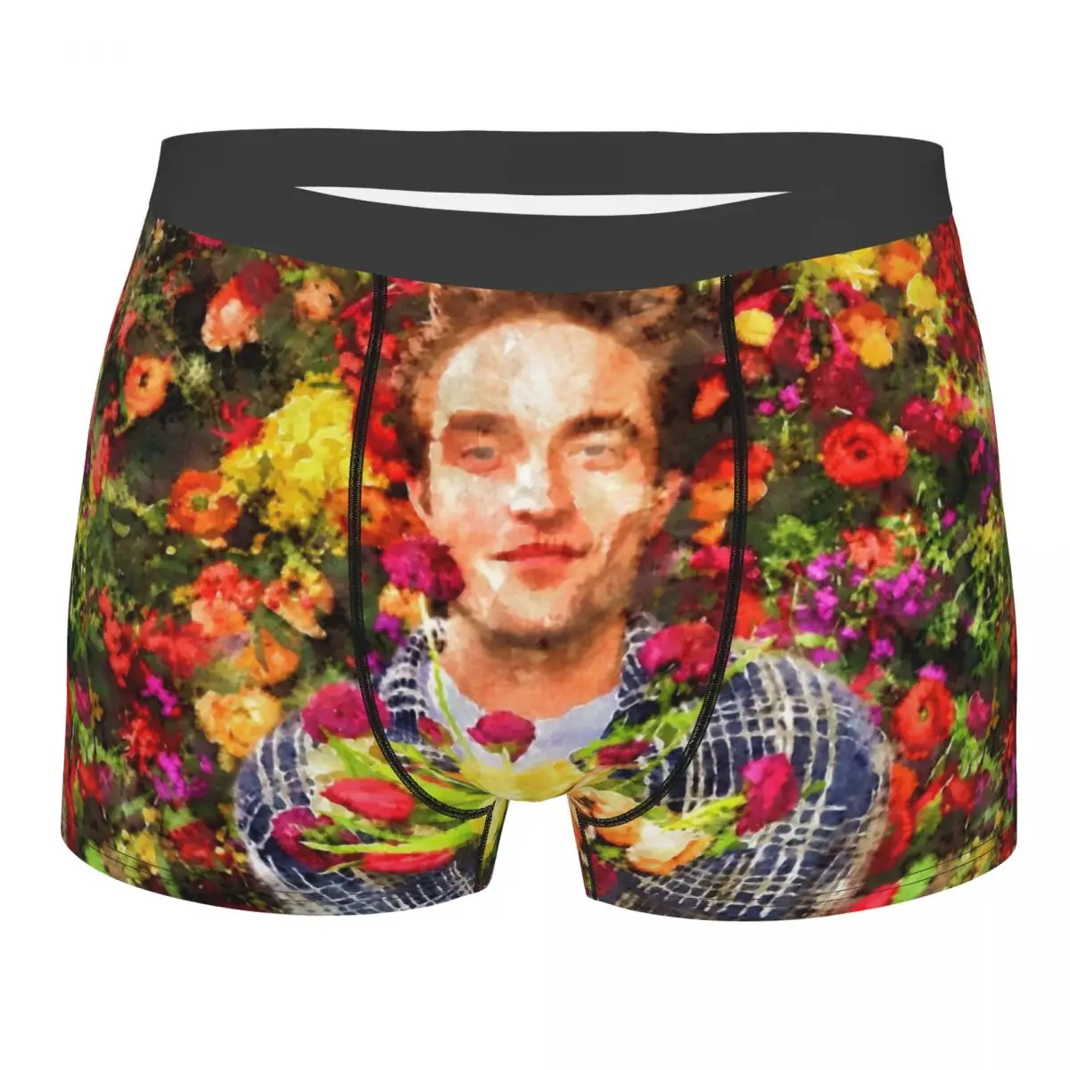 

Men's Robert Pattinson Flowers Watercolor Underwear Novelty Boxer Briefs Shorts Panties Male Mid Waist Underpants Plus Size