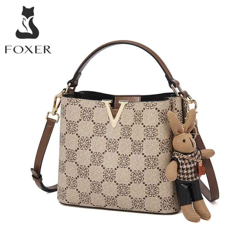 FOXER Brand Women PU Leather Satchels Messenger Bag Lady PVC Bucket Design Handbag Female Fashion Dating Shoulder Crossbody Bags