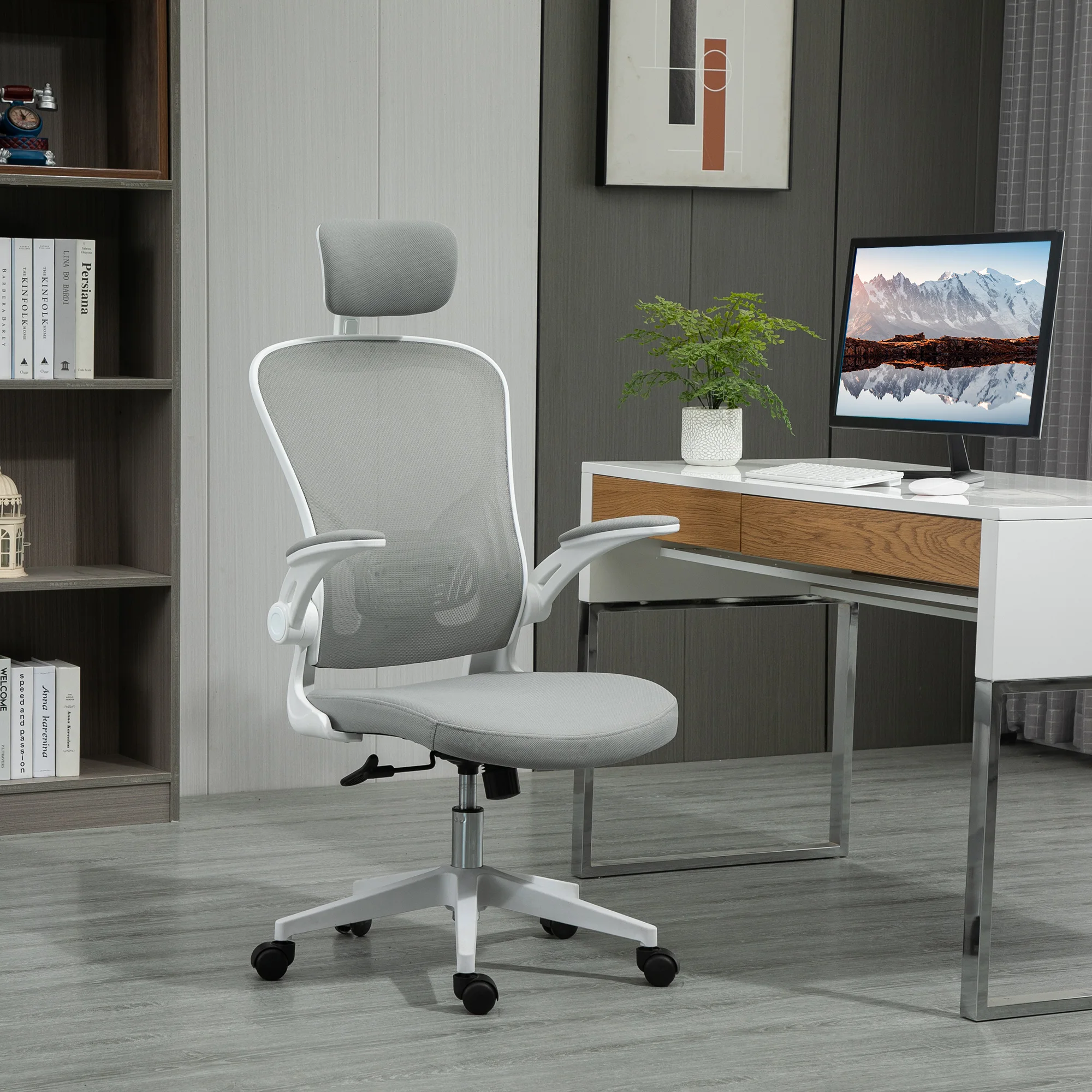 Vinsetto polyester ergonomic neck & back support home office chair grey new arrivals