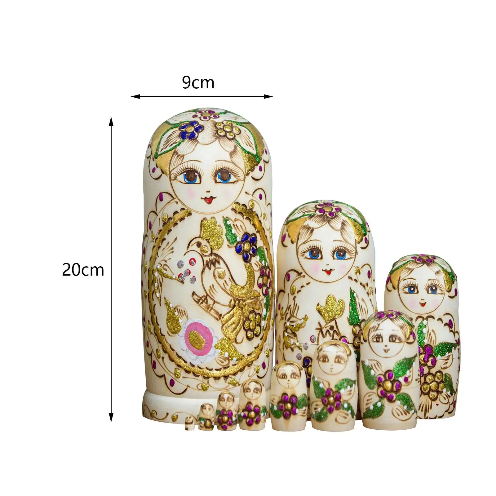 10Pcs Russian Nesting Dolls Matryoshka Doll Hand Painted Figures, Handmade Wood Stacking Doll Set for Children Gift Halloween