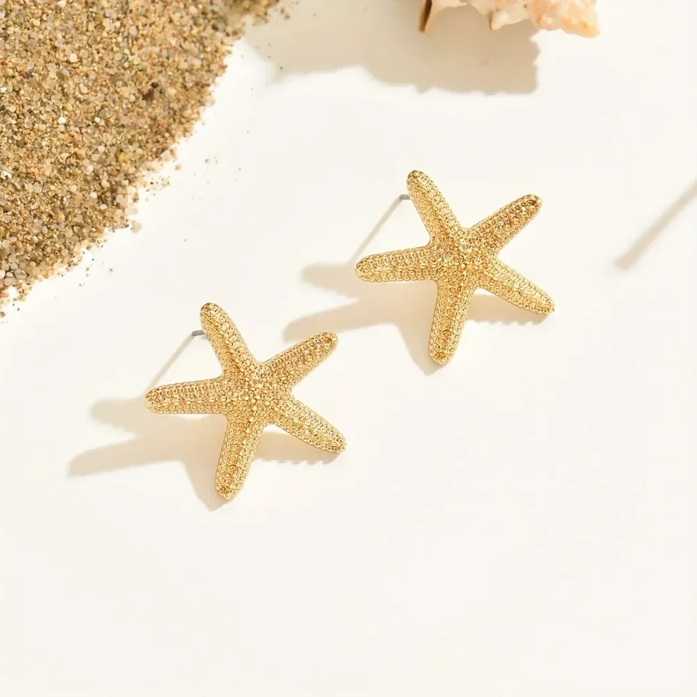 Cute Starfish Stud Earrings for Women Iron Post, No Plating, Versatile for Daily Wear and Music Festivals, All-Season Accessory