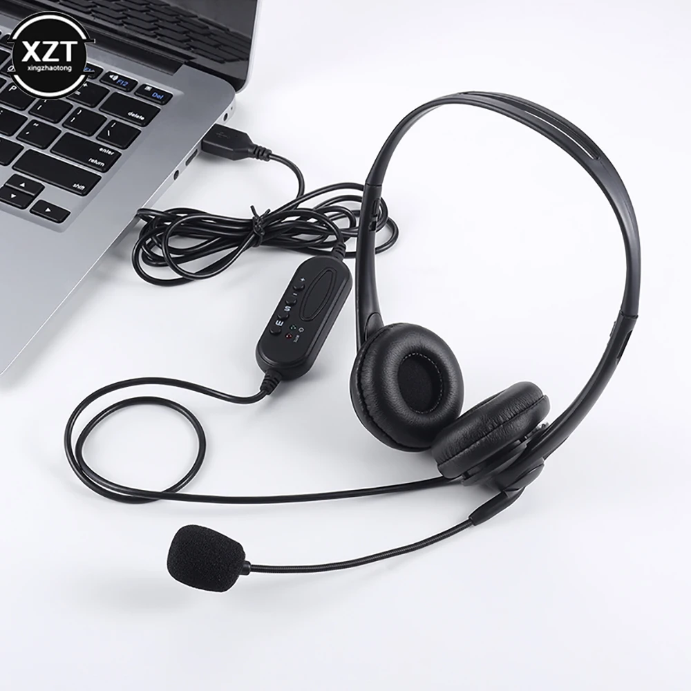 3.5mm Computer Laptop Headphone with Noise Cancelling Microphone Chatting Network Teaching Video Conferencing USB Wired Headsets