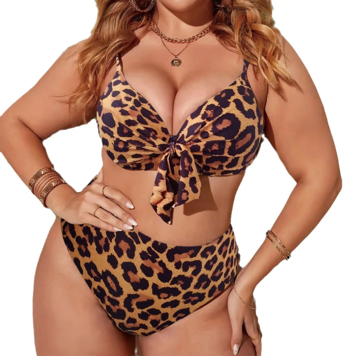 Large Size 4XL Women Sexy V Neck Swimsuit New Leopard Patchwork Tie-up Swimwear High Waist Push Up Thong Bathing Suits Tankini