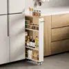 KLM 4 Tier White Slim Storage Cart with Handle, Slide Out Storage Rolling Utility Cart for Kitchen, Laundry, Narrow Places 1