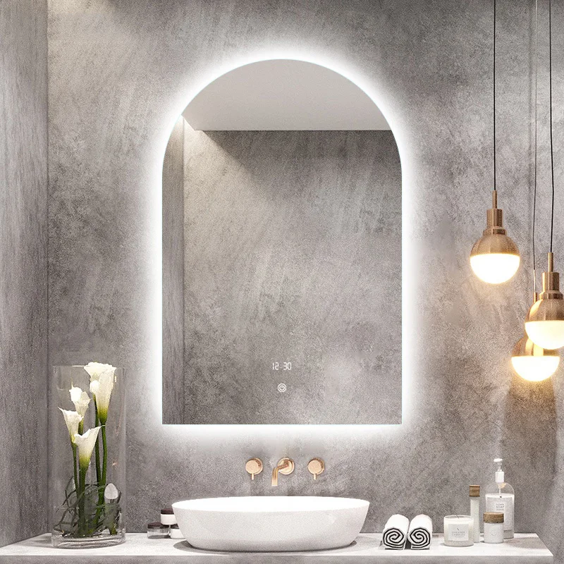 Smart Arched Mirror Washroom Wall Mounted Led Aesthetic Bluetooth Bathroom Mirror Unbreakable Illuminated Espejo Pared Furniture