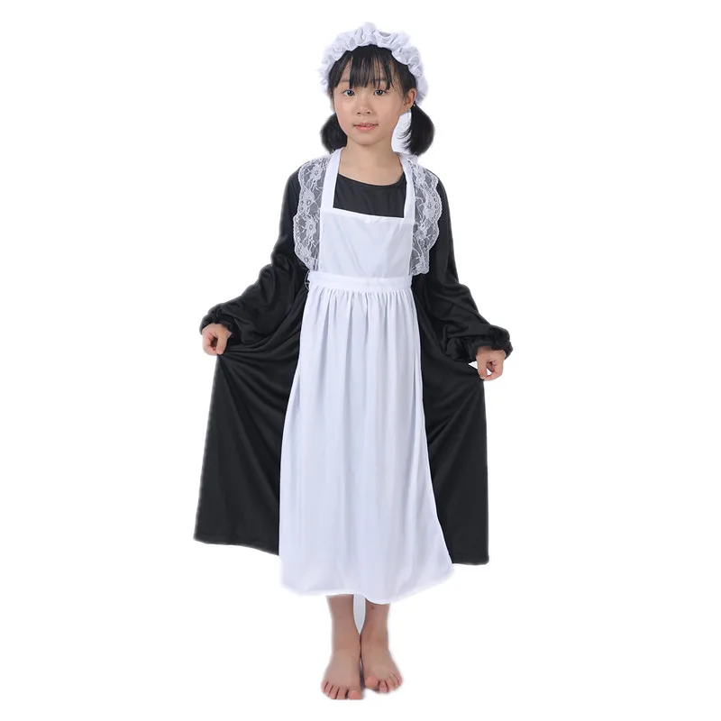 Victorian Girl Coffee Dress Child Maid Apron Costume World Folk Cluster Hooded Costume Holiday Cosplay Costume