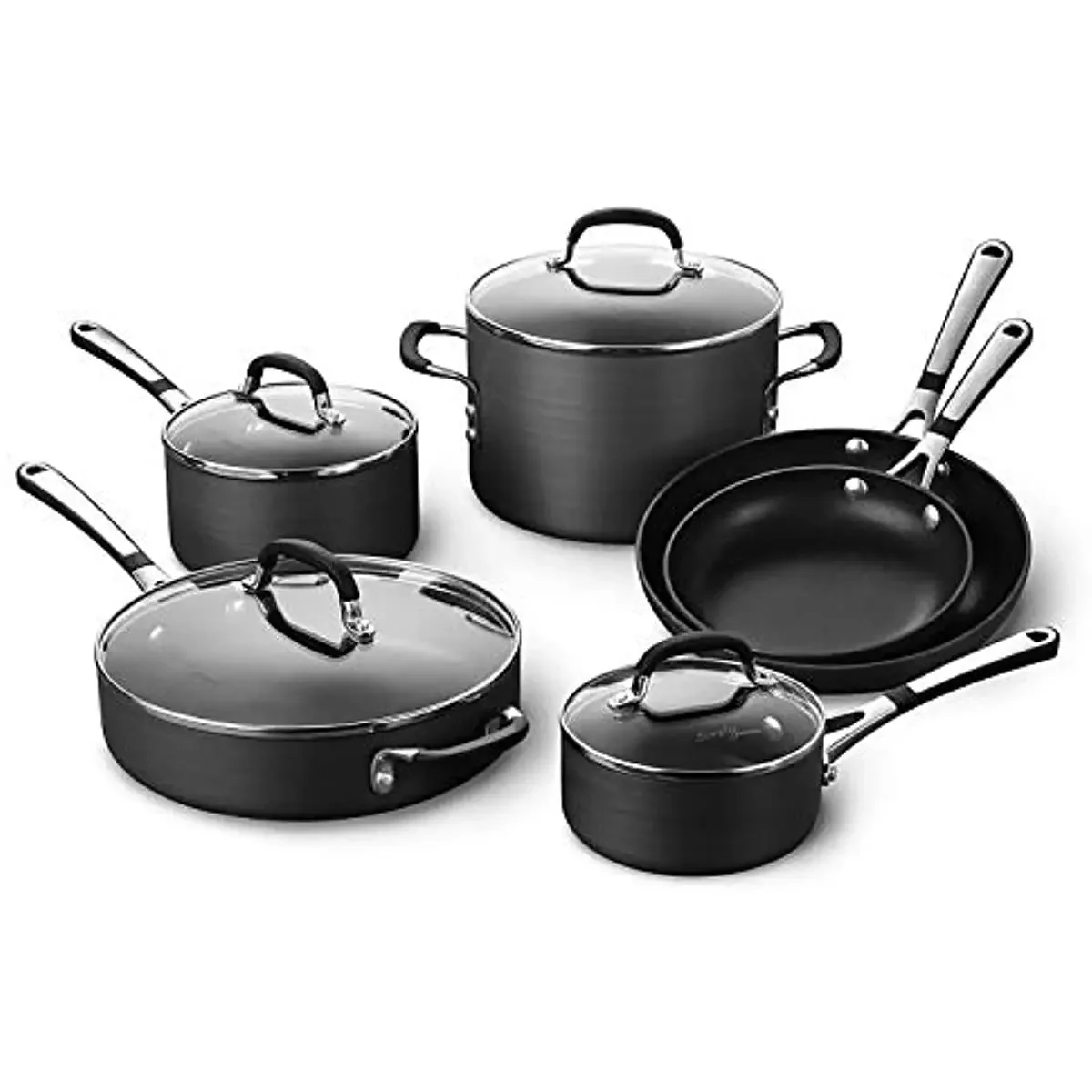 

10-Piece Pots and Pans Set, Nonstick Kitchen Cookware with Stay-Cool Stainless Steel Handles, Black