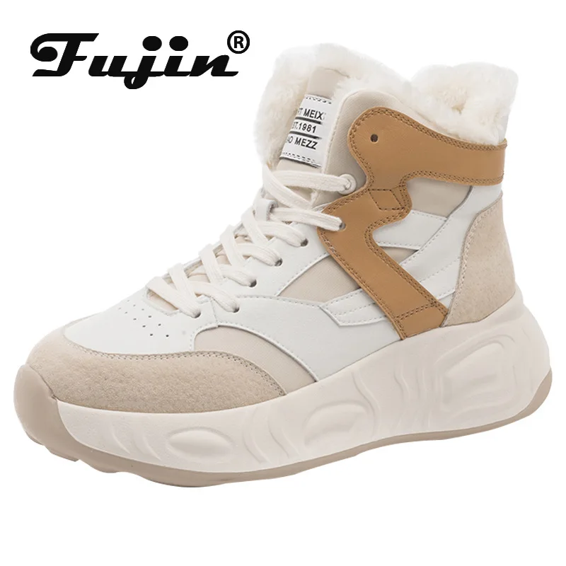 

Fujin 4cm Microfiber Genuine Leather Women Winter Shoes Flats Ankle Snow Boots Platform Wedge Autumn Fur Plush Warm Comfy Shoes