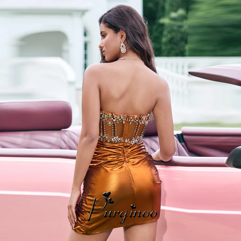 Strapless Cocktail Dresses for Teen Dubai Pleat Rhinestones Vestidos Robes De Soiree Customized Purginoo
