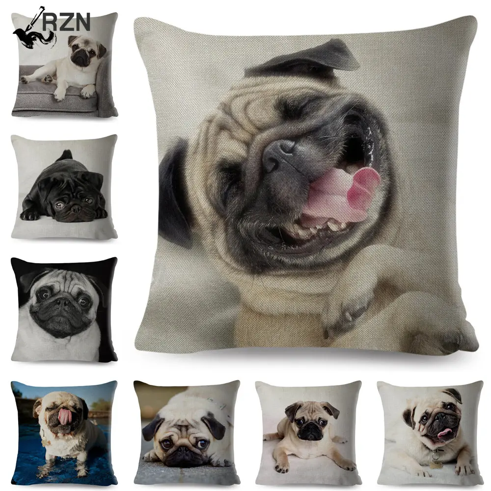 

Pet Pug Dog Cushion Cover Decor Cute Animal Pillow Case for Sofa Home Car Linen Both Sided Print Throw Pillowcase 45x45cm