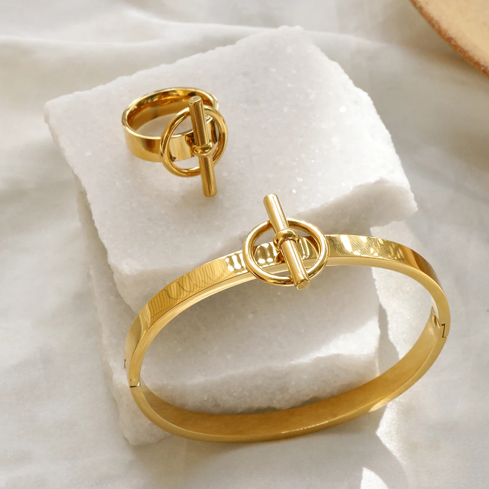 Trend Gold Color Stainless Steel Jewelry Set for Women Round OT