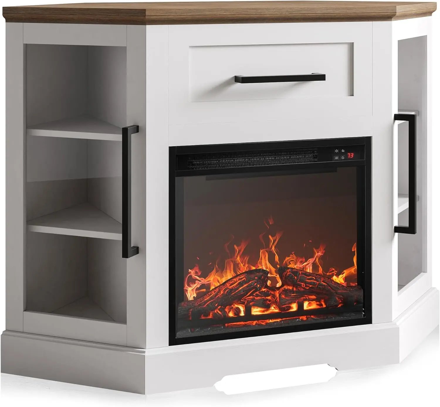 

43" Corner TV Stand with 18"Electric Fireplace Heater for TVs up to 43", Modern Corner Wood Entertainment Center with Glass Door