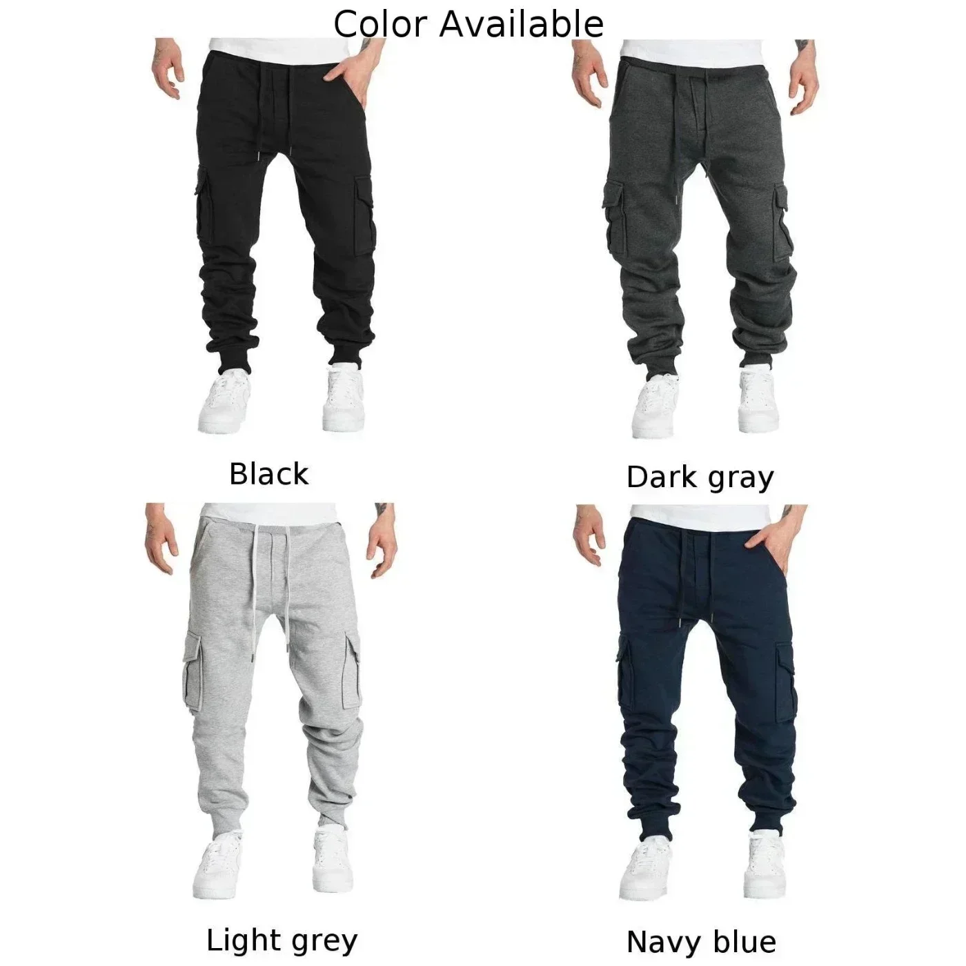 Mens Overalls Loose Joggers Workout Cargo Pants Sweatpants Active Sports Trousers Drawstring Multi Pocket Men's Casual Pants 5