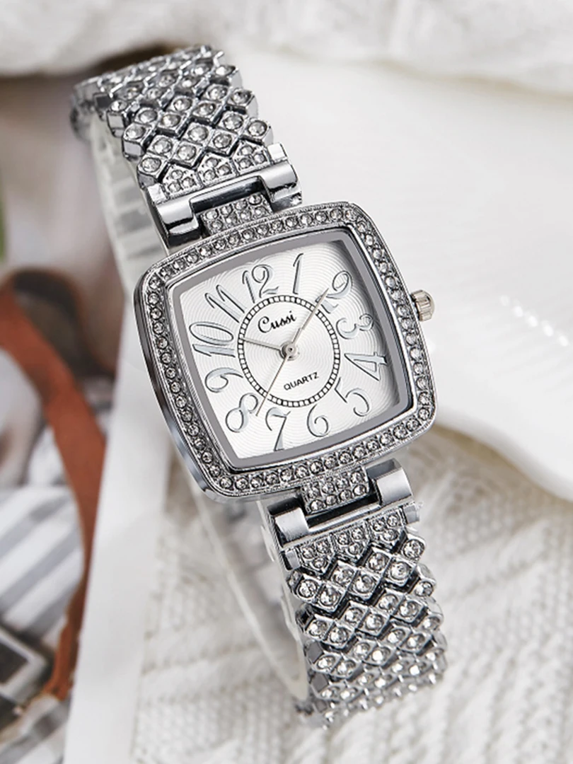 

Big Numbers Gold Sliver Watch Women Quartz Wristwatch Simple Square Dial Clock Fashion Diamond Stainless Steel Bracelet Reloj