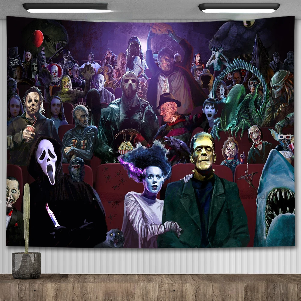 

Horror Movie Characters Tapestry Wall Decor Poster Halloween Tapestrys Aesthetic Room Decoration Bedroom Mural Beach Blanket