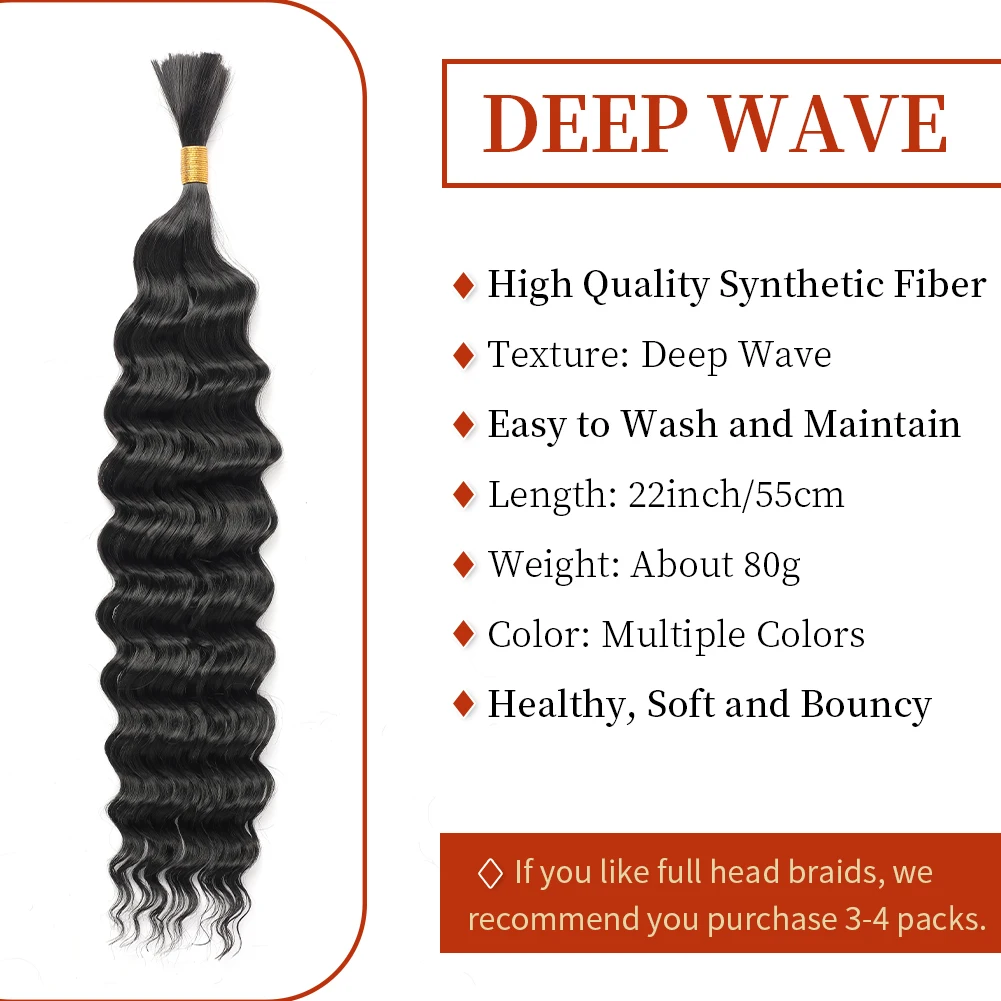 Synthetic Crochet Hair Curly Braiding Synthetic Hair Deep Wave Bulk Hair Crochet Braiding No Weft Bundle Brazilian Virgin Water Curly 22 Inch