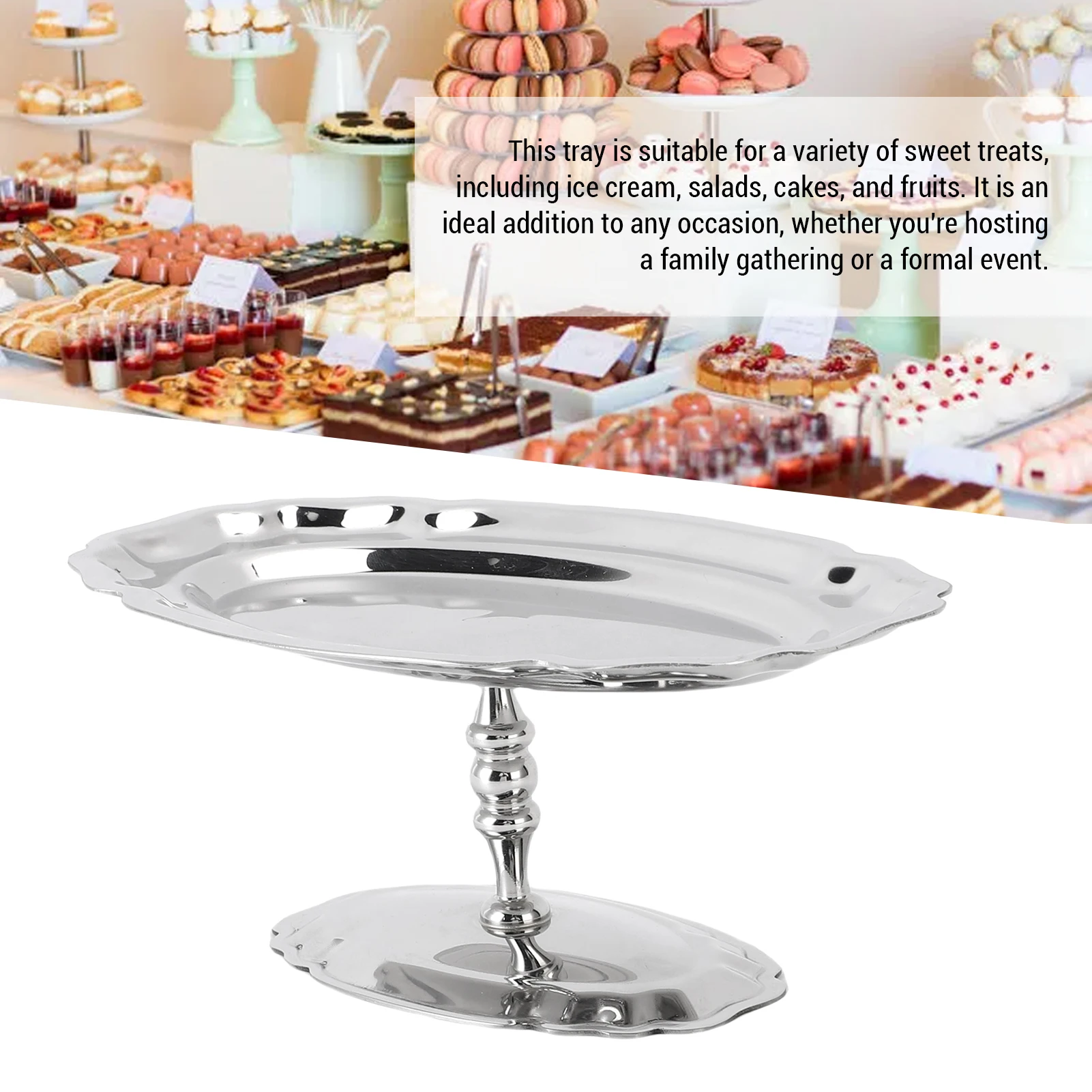 Footed Dessert Stand Footed Dessert Serving Tray 304 Stainless Steel Oval Footed Display Serving Plate for Ice Cream Salad Fruit