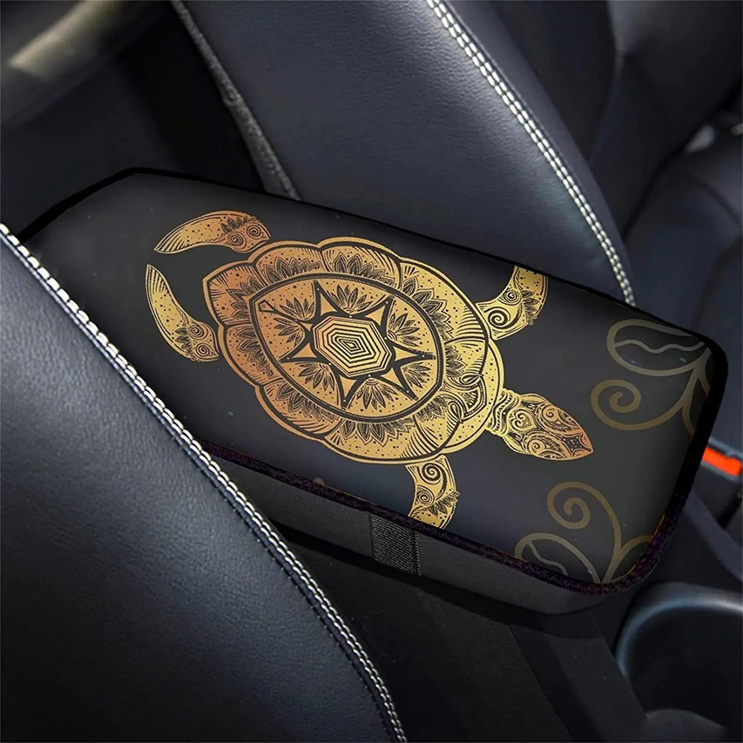 

KUILIUPET Golden Drawing Turtle Pattern Printed Center Console Cover for Car Armrest Protector Women Girls Gifts Universal Cente