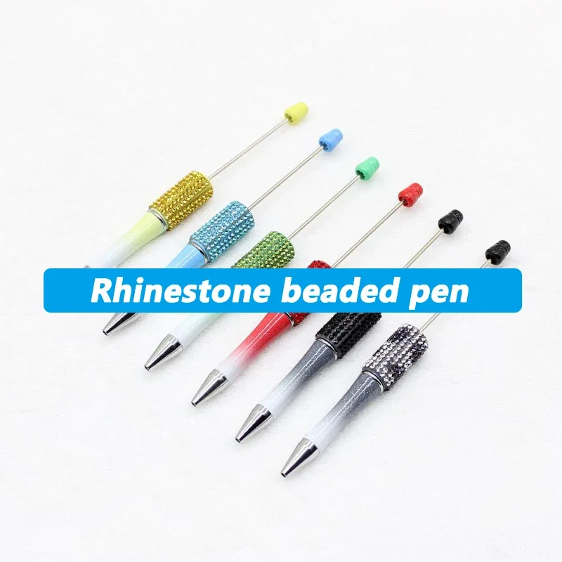 10pcs Diamond Beaded Pen Handmade DIY Beadable Ballpoint Pens Gift Colored Leopard Pattern Rhinestone Pen School Supplies