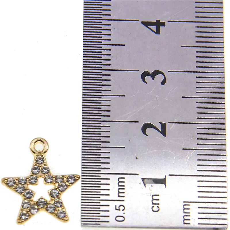 10 Stück 13*9mm Metall Zinklegierung MINI eingelegte Strasssteine Pentagramm Stern Charms für Schmuckherstellung Schmuckzubehör – Detail 20