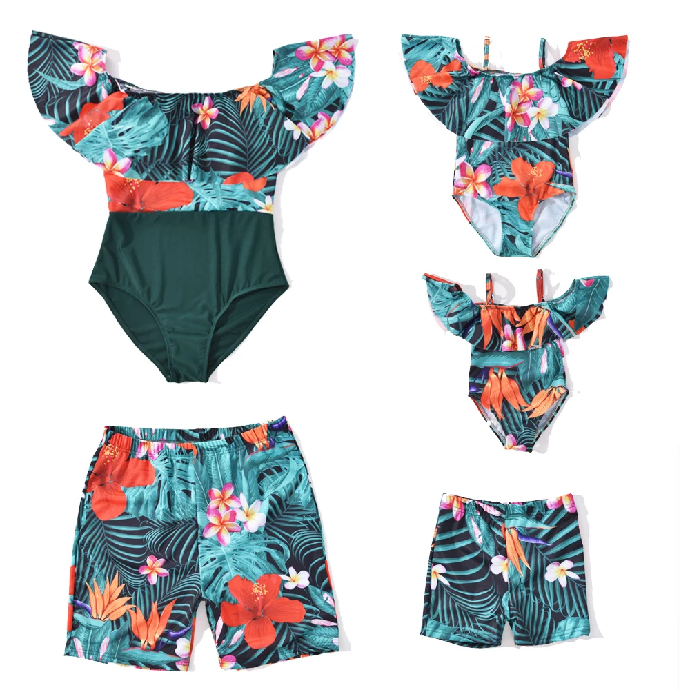 

Hiheart Family Look One-Piece Swimwear Mom and Daughter Swimsuit Dad Son Trunks Beach Shorts Family Matching Outfits Beach Wear