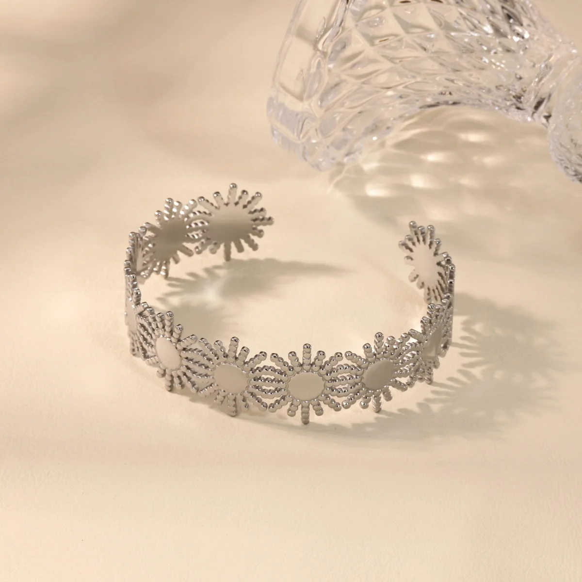 Vintage Spliced Sun Bangles Women Stainless Steel Geometric Bracelet
