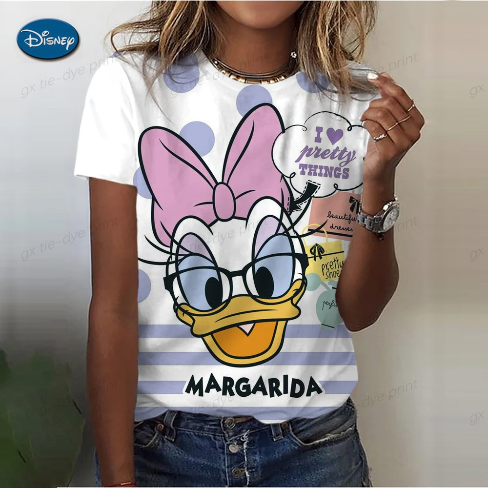 

Donald Duck Mickey Minnie Anime Summer New Street Disney Short Sleeve T-Shirt Sexy Female Round Neck Casual Fashion Tops