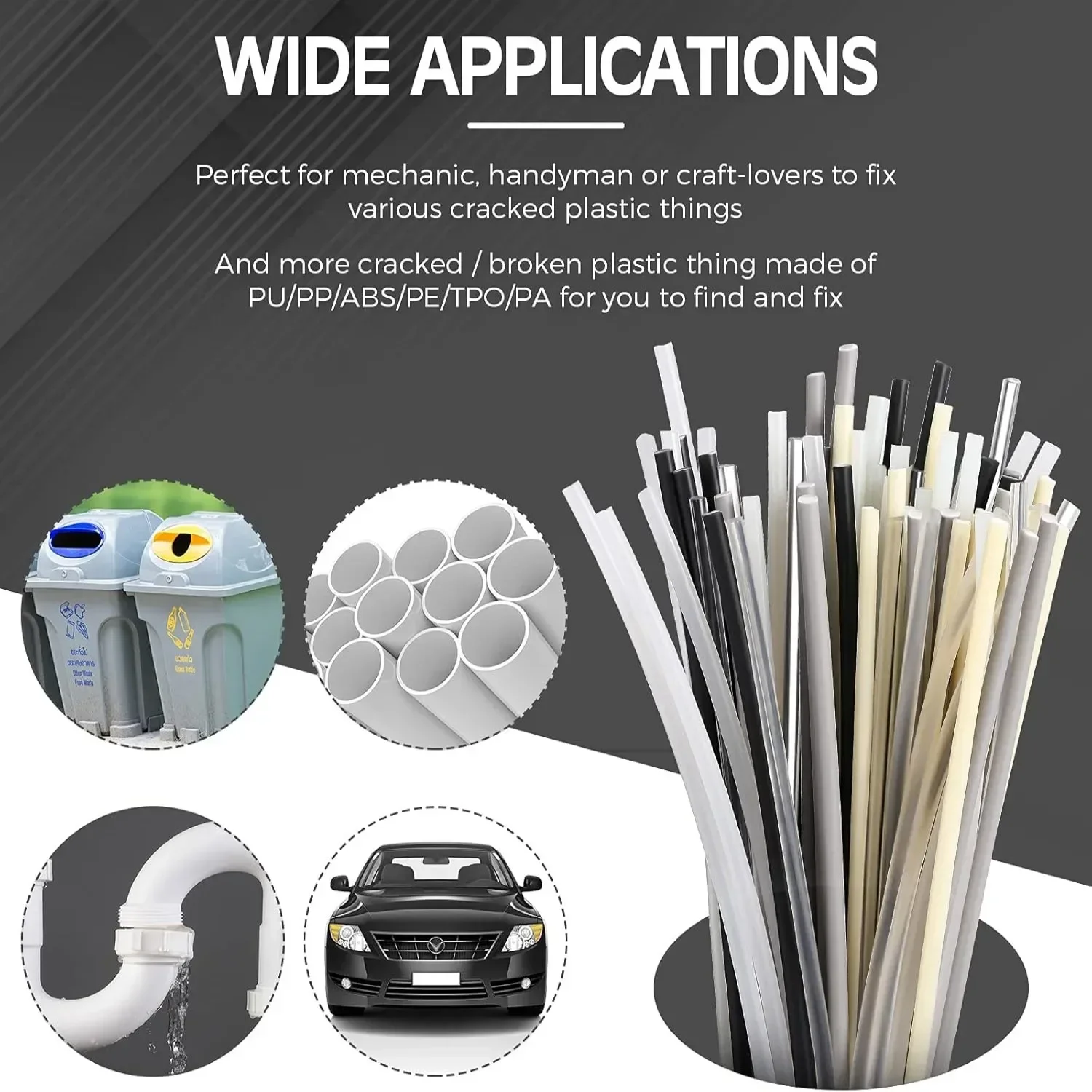 20/50/100 Pcs Plastic Welding Rod Set 20cm PP/PE/PVC/ABS Household Welding Rod Car Bumper Repair Tool Parts Plastic Welder New 2