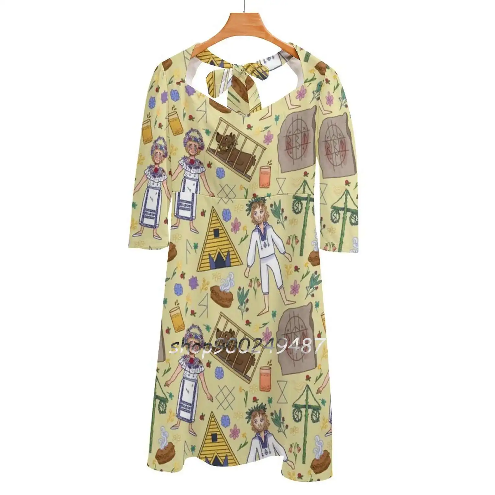 

Midsommar Pattern #1 Sweetheart Knot Flared Dress Fashion Design Large Size Loose Dress Midsommar Midsommar A24 A24 Midsommar