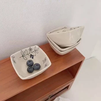 작은 사각형 세라믹 그릇, 일본식 식물 도자기 식품 용기, 냄비 소스 조미료 그릇, 주방 용품, 3.5 인치