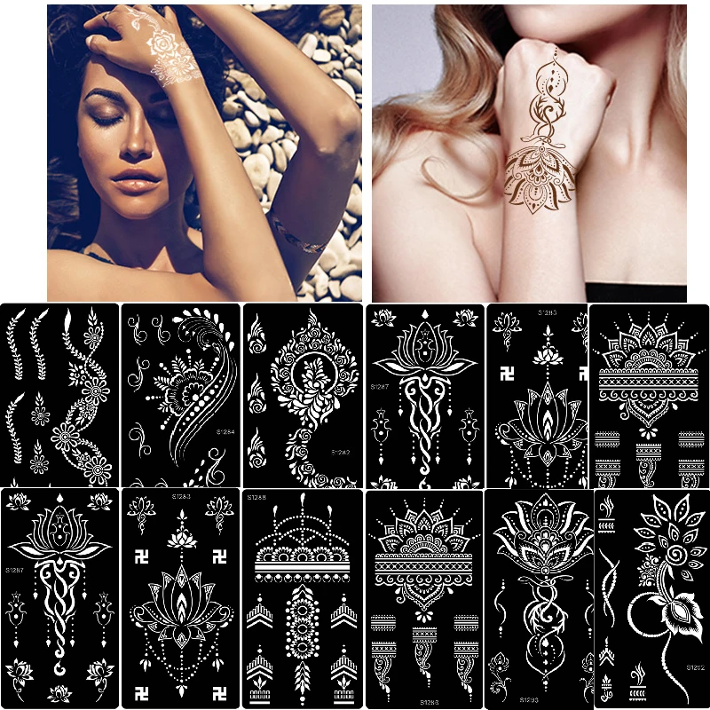 Tatuagem stencil henna tatuagem auto adesivo modelo temporário mão corpo  arte pintura moda feminina venda quente nova personalidade - AliExpress