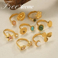 Freeteeme Retro Various Styles Natural Zircon Ring for Women Men Stainless Steel Gold Color Open Size Anillo Couple Jewelry Gift 1