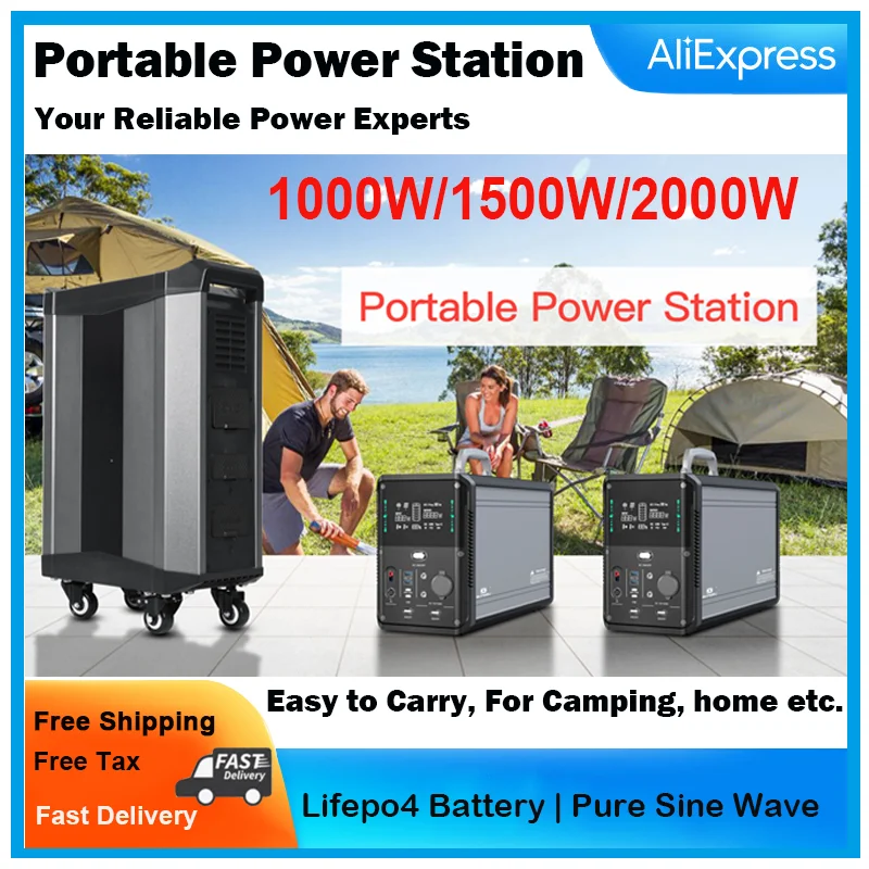 Batteria Lifepo4, Onda Sinusoidale Pura, Centrale Elettrica Portatile 1000W/1500W/2000W, 50Hz/60Hz 220V/110V, Spedizione Gratuita