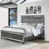 Modern Glam Style Upholstered Headboard Button Tufting Glass Inlay 1pc King Size Panel LED Lights Bed Gray Faux Leather Finish S 1