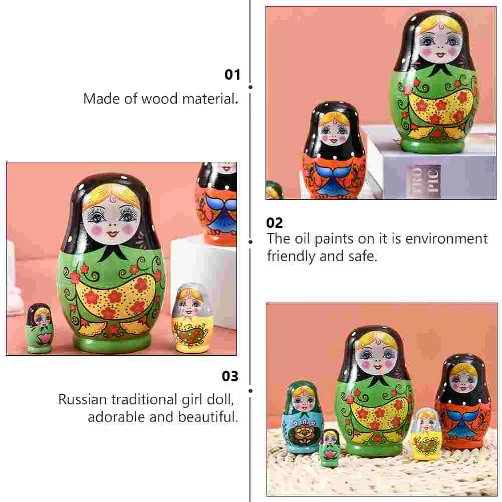Matryoshka Toys Wood Russian Cartoon Nesting Baby for Kids Wooden Travel