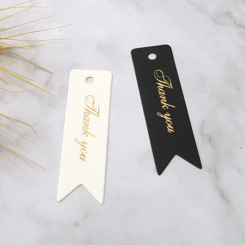 Bronzing Thank You Tags Garment Shoes Bags Hang Tag Black White Paper Cards Eco Friendly Clothing Accessories Price Label 50pcs