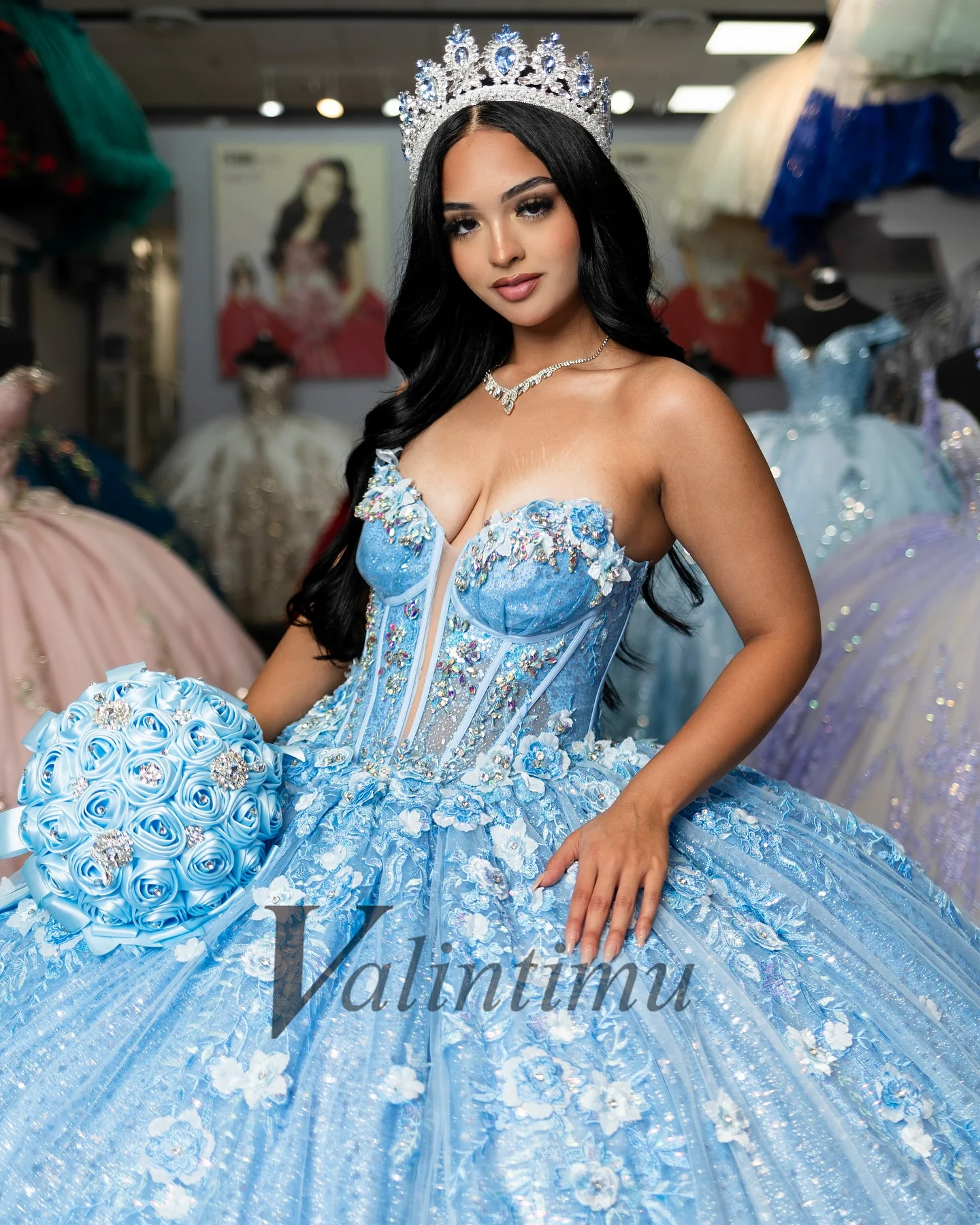Valintimu Exquisite Ball Gown Quinceanera Dresses for Girl Sparkly Lace Appliques Sweetheart Robe Quinceanera Rouge Customized