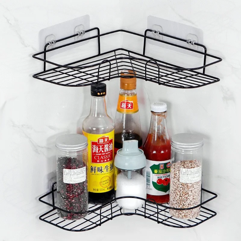 1pc Bathroom Kitchen Punch Corner Frame, Shower Shelf, Wrought Iron Shampoo  Storage Rack Holder With Suction Cup, Bathroom Accessories